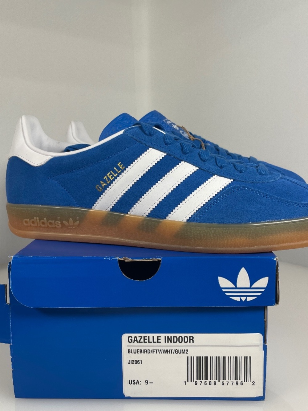 SIZE 9.5 - NEW adidas Men's Gazelle Indoor 'Blue Bird Gum' JI2061 SNEAKERS GUM